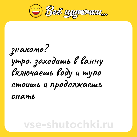 Шутка: знакомо? <br>утро. заходишь в ванну включаешь воду и тупо стоишь и продолжаешь спать
