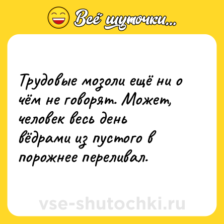 Шутка: Трудовые мозоли ещё ни о чём не говорят. Может, человек весь день вёдрами из пустого в порожнее переливал.