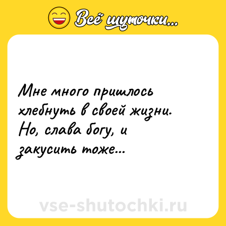 Шутка: Мне много пришлось хлебнуть в своей жизни. Но, слава богу, и закусить тоже...