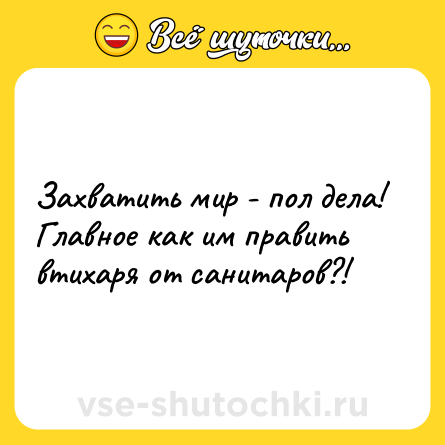 Шутка: Захватить мир - пол дела! Главное как им править втихаря от санитаров?!