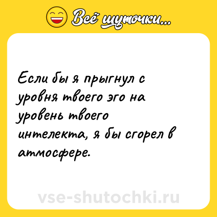 Шутка: Если бы я прыгнул с уровня твоего эго на уровень твоего интелекта, я бы сгорел в атмосфере.