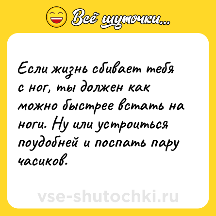 Шутка: Если жизнь сбивает тебя с ног, ты должен как можно быстрее встать на ноги. Ну или устроиться поудобней и поспать пару часиков.