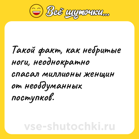 Шутка: Такой факт, как небритые ноги, неоднократно спасал миллионы женщин от необдуманных поступков.