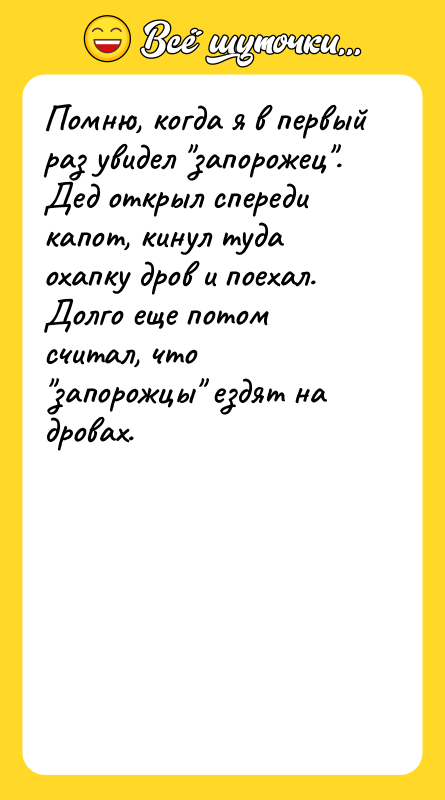 Помню, когда я в первый раз увидел "запорожец". Дед открыл