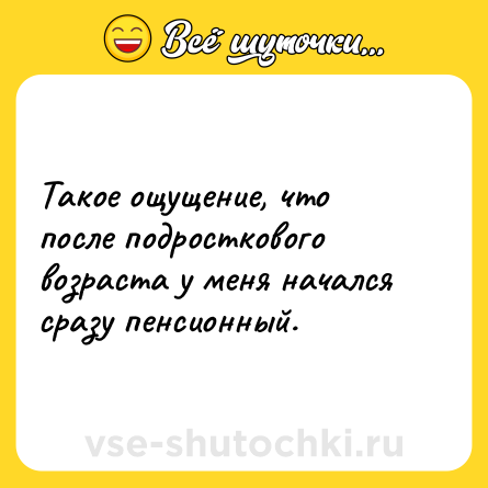 Шутка: Такое ощущение, что после подросткового возраста у меня начался сразу пенсионный.