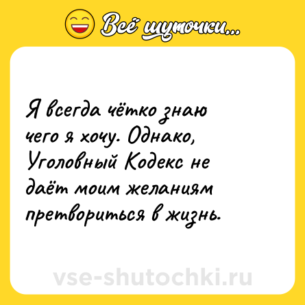 Шутка: Я всегда чётко знаю чего я хочу. Однако, Уголовный Кодекс не даёт моим желаниям претвориться в жизнь.