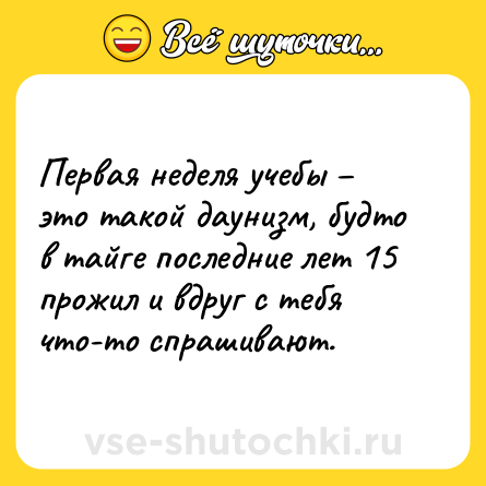 Шутка: Первая неделя учебы – это такой даунизм, будто в тайге последние лет 15 прожил и вдруг с тебя что-то спрашивают.