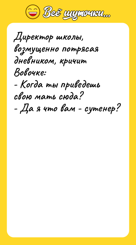 Директор школы, возмущенно потрясая дневником, кричит Вовочке: - Когда ты