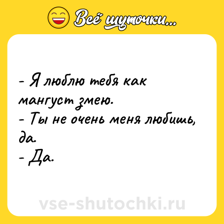 Шутка: - Я люблю тебя как мангуст змею. <br>- Ты не очень меня любишь, да. <br>- Да.