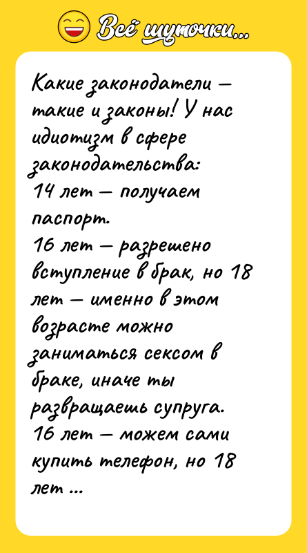 Какие законодатели — такие и законы! У нас идиотизм в