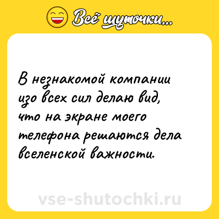 Шутка: В незнакомой компании изо всех сил делаю вид, что на экране моего телефона решаются дела вселенской важности.