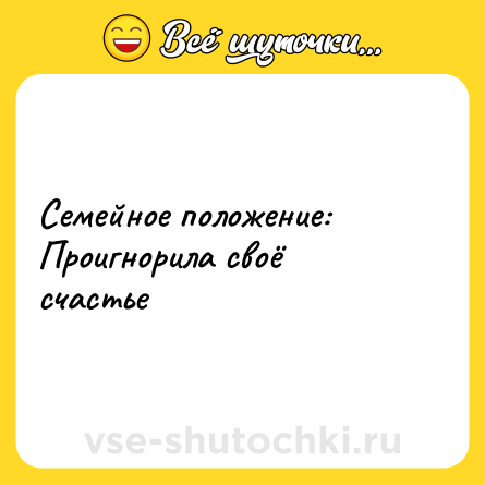 Шутка: Семейное положение:  <br>Проигнорила своё счастье