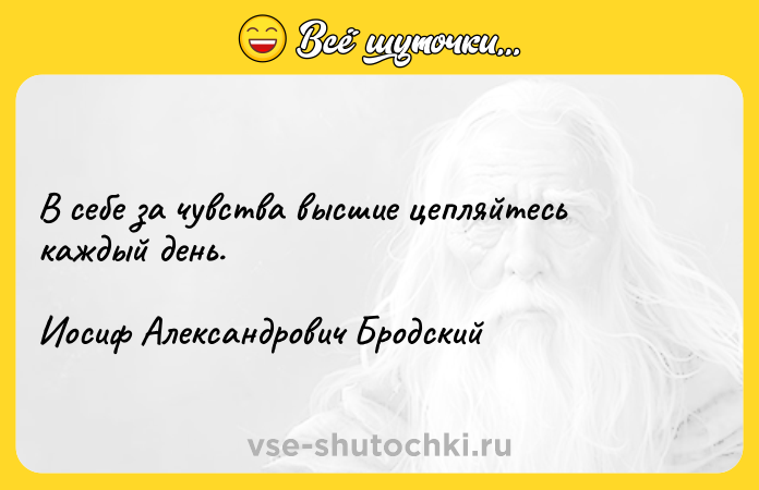 Цитата: В себе за чувства высшие цепляйтесь каждый день.Иосиф Александрович Бродский