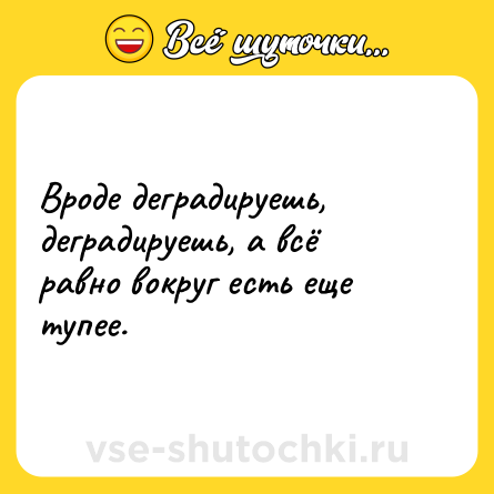 Шутка: Вроде деградируешь, деградируешь, а всё равно вокруг есть еще тупее.