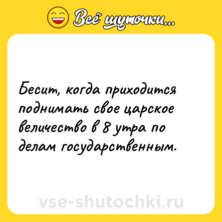 Шутка: Бесит, когда приходится поднимать свое царское величество в 8 утра по делам государственным.