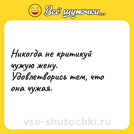 Шутка: Никогда не критикуй чужую жену. Удовлетворись тем, что она чужая.