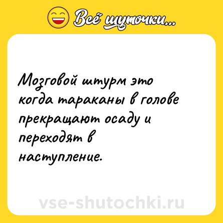 Шутка: Мозговой штурм это когда тараканы в голове прекращают осаду и переходят в наступление.