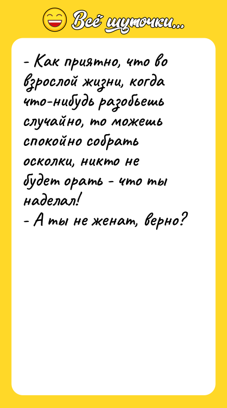 - Как приятно, что во взрослой жизни, когда что-нибудь разобьешь