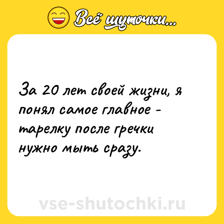 Шутка: За 20 лет своей жизни, я понял самое главное - тарелку после гречки нужно мыть сразу.