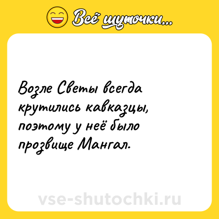 Шутка: Возле Светы всегда крутились кавказцы, поэтому у неё было прозвище Мангал.