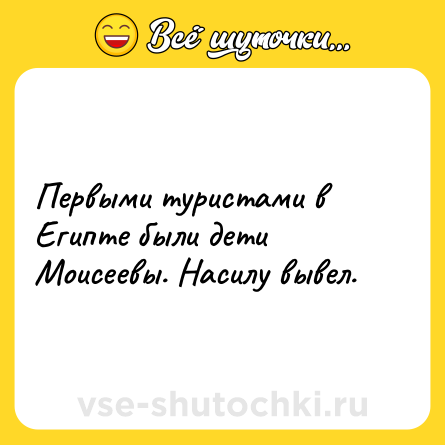 Шутка: Первыми туристами в Египте были дети Моисеевы. Насилу вывел.