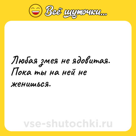 Шутка: Любая змея не ядовитая.<br>Пока ты на ней не женишься.