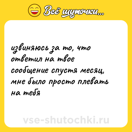 Шутка: извиняюсь за то, что ответил на твое сообщение спустя месяц, мне было просто плевать на тебя