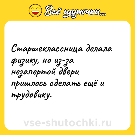 Шутка: Старшеклассница делала физику, но из-за незапертой двери пришлось сделать ещё и трудовику.