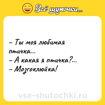 Шутка: – Ты моя любимая птичка…<br>– А какая я птичка?…<br>– Мозгоклюйка!