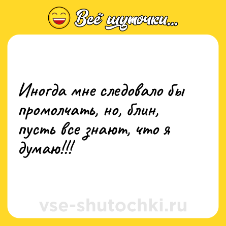 Шутка: Иногда мне следовало бы промолчать, но, блин, пусть все знают, что я думаю!!!