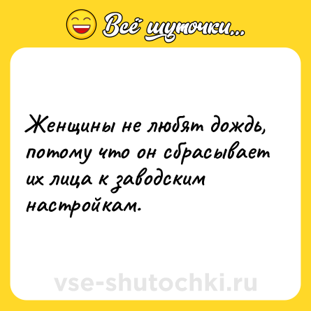 Шутка: Женщины не любят дождь, потому что он сбрасывает их лица к заводским настройкам.