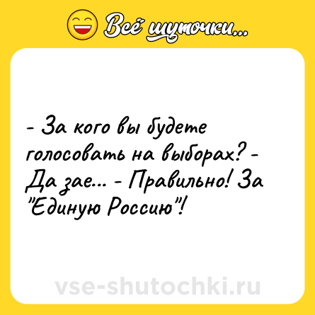 Шутка: - За кого вы будете голосовать на выборах? - Да зае... - Правильно! За 