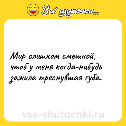 Шутка: Мир слишком смешной, чтоб у меня когда-нибудь зажила треснувшая губа.