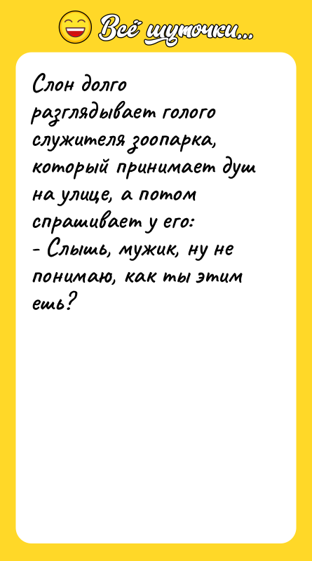 Слон долго разглядывает голого служителя зоопарка, который принимает душ на