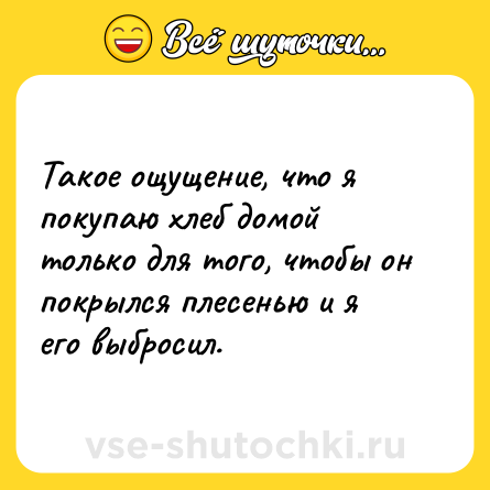 Шутка: Такое ощущение, что я покупаю хлеб домой только для того, чтобы он покрылся плесенью и я его выбросил.