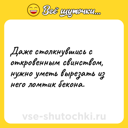 Шутка: Даже столкнувшись с откровенным свинством, нужно уметь вырезать из него ломтик бекона.