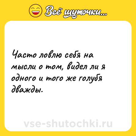 Шутка: Часто ловлю себя на мысли о том, видел ли я одного и того же голубя дважды.