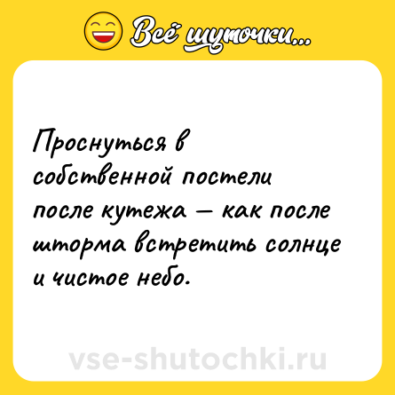 Шутка: Проснуться в собственной постели после кутежа — как после шторма встретить солнце и чистое небо.