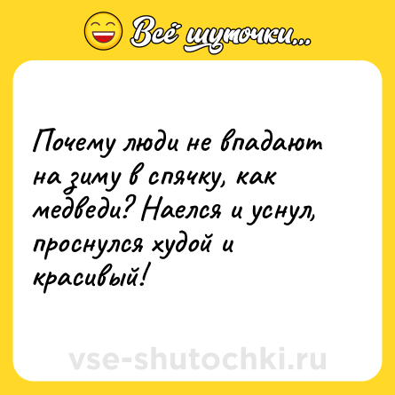 Шутка: Почему люди не впадают на зиму в спячку, как медведи? Наелся и уснул, проснулся худой и красивый!