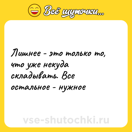 Шутка: Лишнее - это только то, что уже некуда складывать. Все остальное - нужное