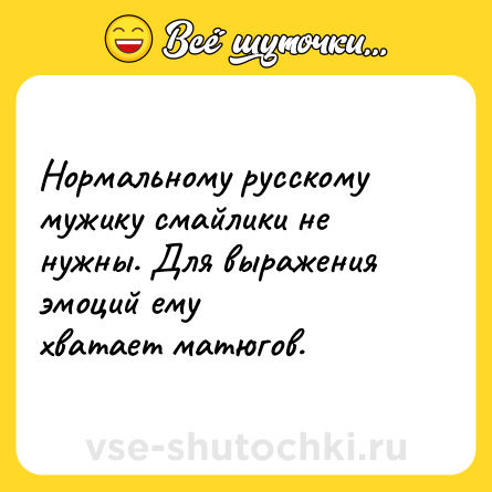 Шутка: Нормальному русскому мужику смайлики не нужны. Для выражения эмоций ему<br>хватает матюгов.