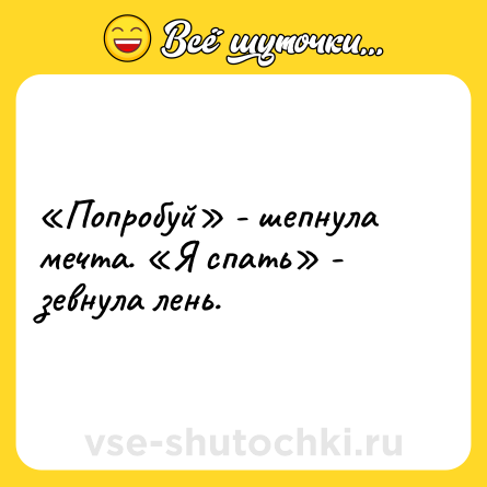 Шутка: «Попробуй» - шепнула мечта. «Я спать» - зевнула лень.