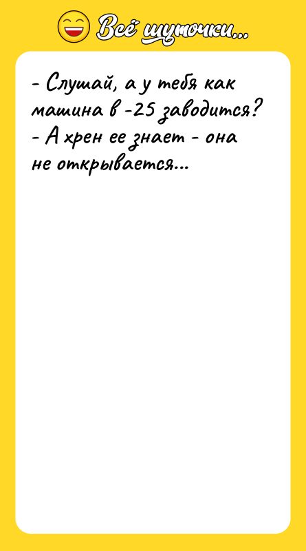 - Слушай, а у тебя как машина в -25 заводится?