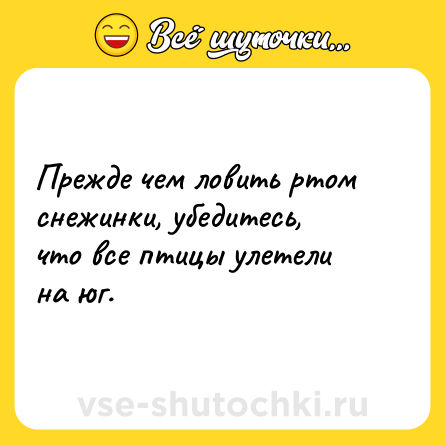 Шутка: Прежде чем ловить ртом снежинки, убедитесь, что все птицы улетели на юг.
