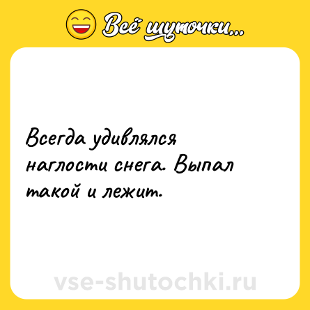Шутка: Всегда удивлялся наглости снега. Выпал такой и лежит.