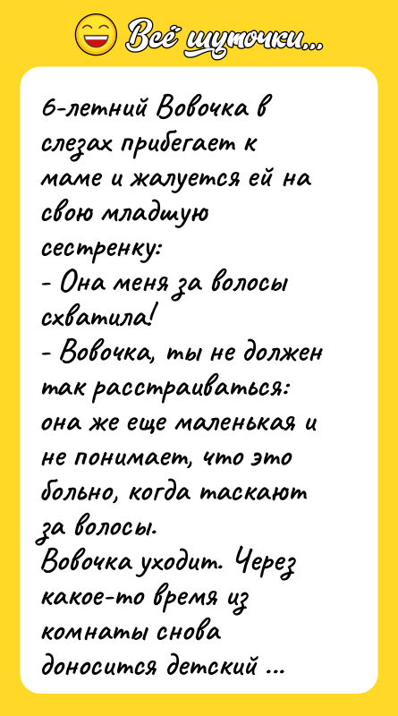6-летний Вовочка в слезах прибегает к маме и жалуется ей