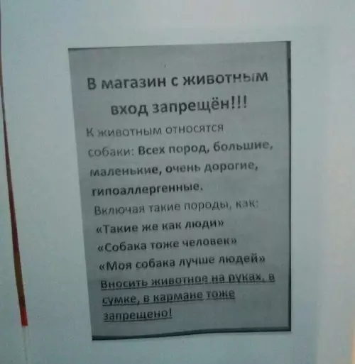 Вход только для людей! 🚫🐶 - В магазин с животным вход запрещён!!! К животным относятся собаки: