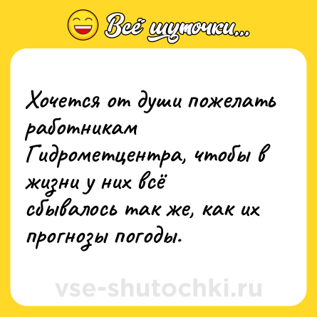 Шутка: Хочется от души пожелать работникам Гидрометцентра, чтобы в жизни у них всё сбывалось так же, как их прогнозы погоды.