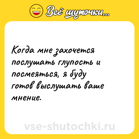Шутка: Когда мне захочется послушать глупость и посмеяться, я буду готов выслушать ваше мнение.