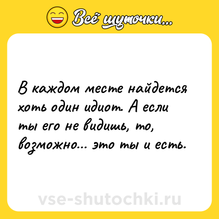 Шутка: В каждом месте найдется хоть один идиот. А если ты его не видишь, то, возможно… это ты и есть.